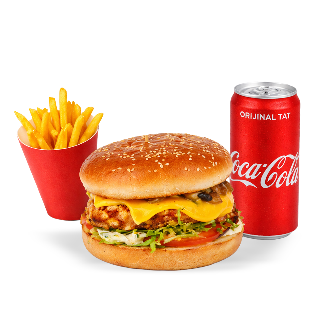 Özel tavuk burgeri kombo (Özel tavuk burgeri + Atıştırmalık + 0.33 İçecek)