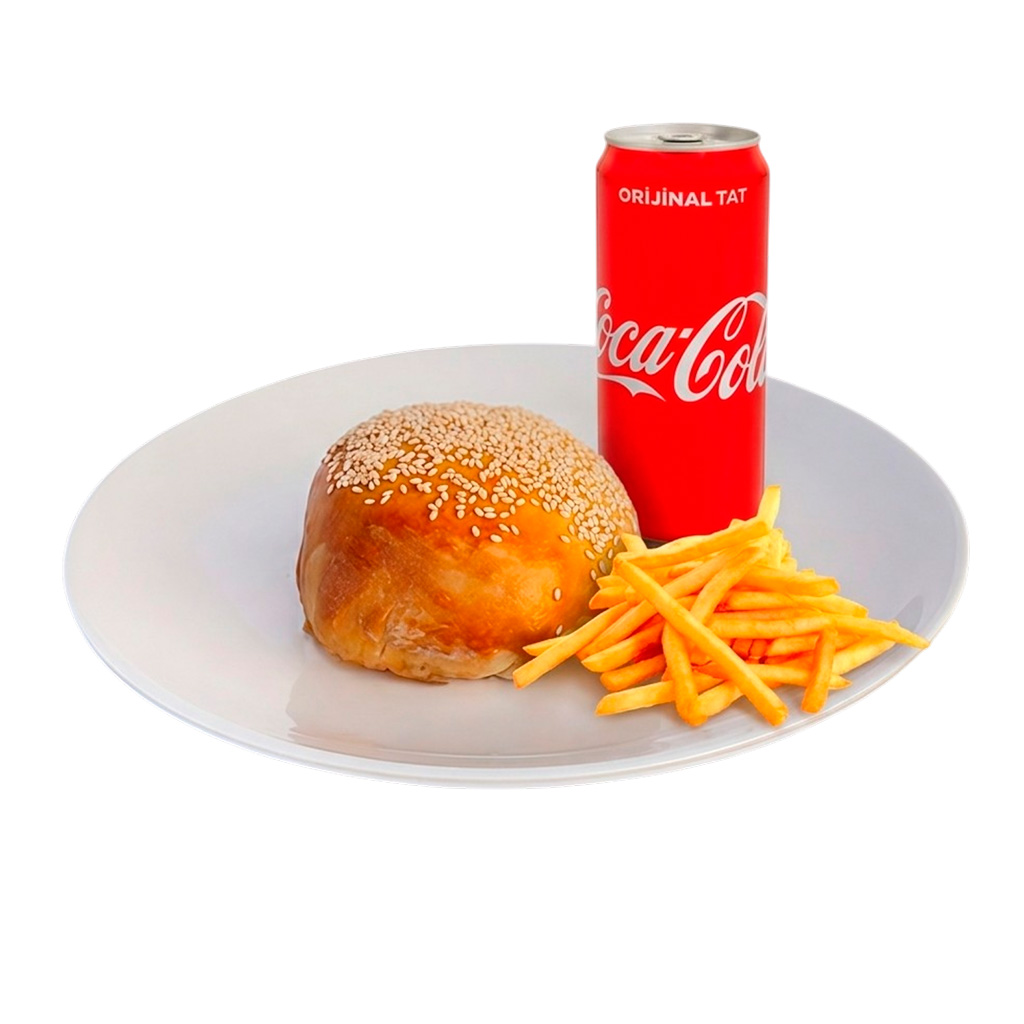 Kapallı burger + patates kızartmalı +  0.33 İçecek